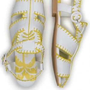 Farm Rio gladiator sandals white vegan leather yellow trim